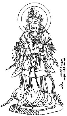 Индра (Тайсаку-тэн). Рисунок монаха Гэнсин (ок. 1145–1206). Бумага, тушь.