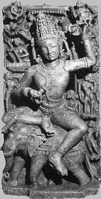 Индра, ведийский бог-громовержец, восседающий на слоне, с молнией-ваджрой